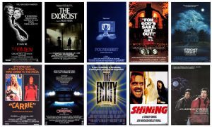 horror movies The Shining, Scream, Friday the 13th, Halloween